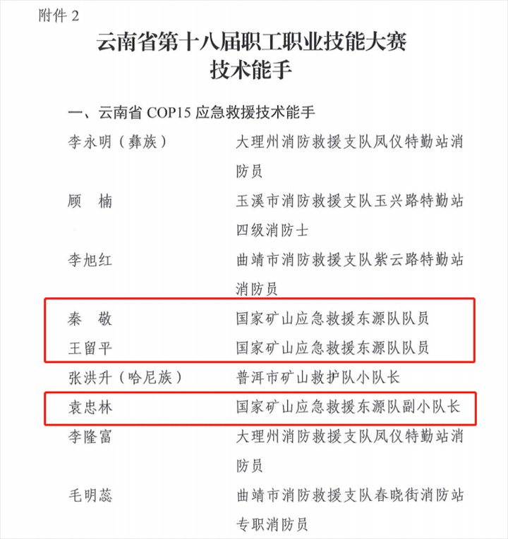 热烈祝贺！云煤（凯时娱乐人生就是博）集团21人荣获省第十八届职工职业手艺大赛手艺状元和手艺能手称呼